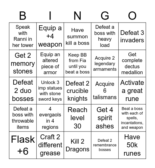 Elden Ring Bingus Bingo Card