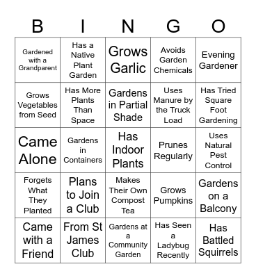 Garden Party Bingo Card