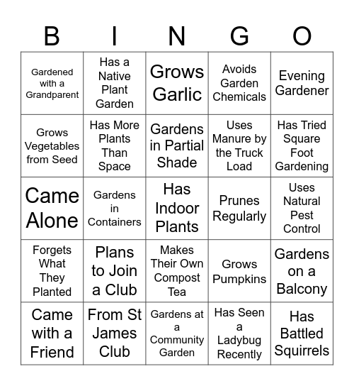 Garden Party Bingo Card