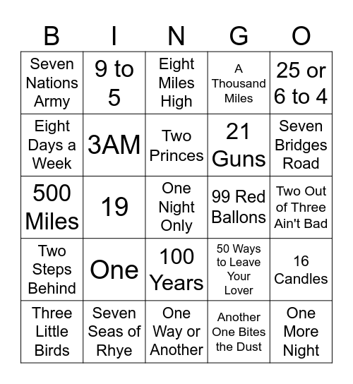 It's a Numbers Game Bingo Card