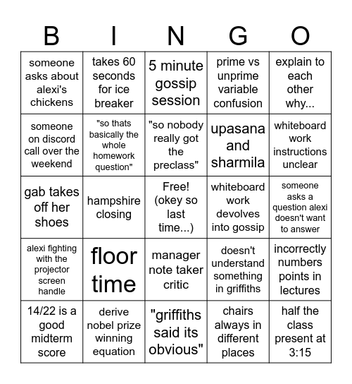 EM Theory Bingo Card