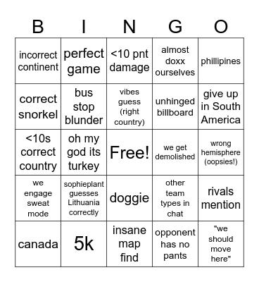 geoguessr Bingo Card