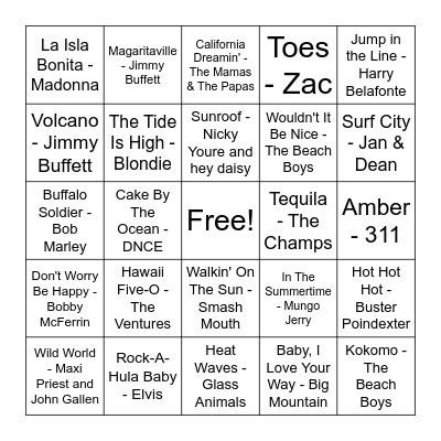 Beach Days Bingo Card