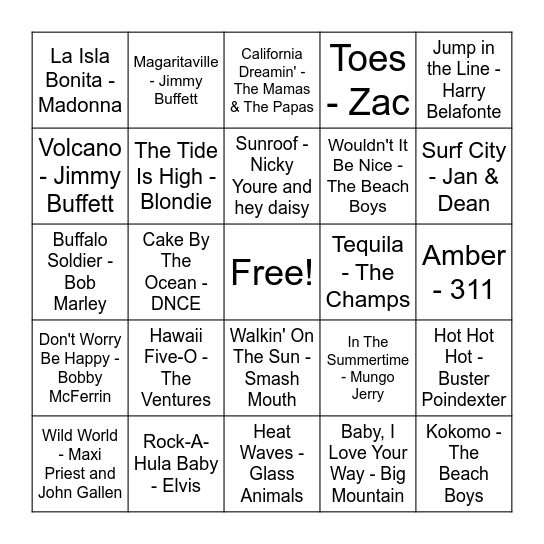 Beach Days Bingo Card