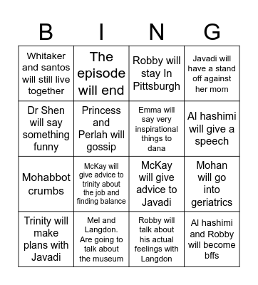 Pitt 9:00pm Bingo Card
