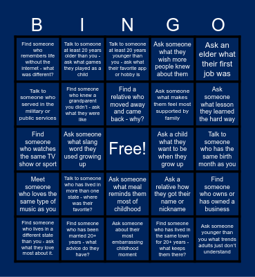 Crawford Family Reunion 2026 Bingo Card