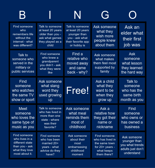 Crawford Family Reunion 2026 Bingo Card