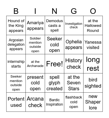 Never Work With Birds Or Grad Students [Critical Role 4.23] Bingo Card