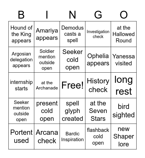 Never Work With Birds Or Grad Students [Critical Role 4.23] Bingo Card