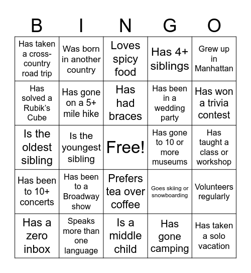 Untitled Bingo Card