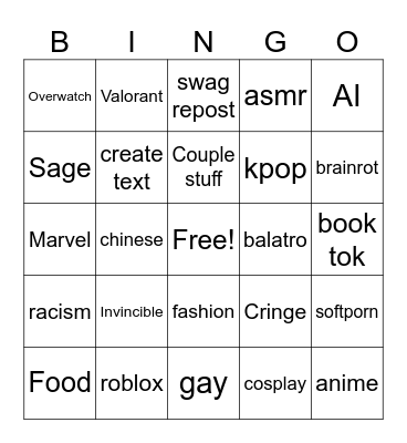 Swag Bingo Card
