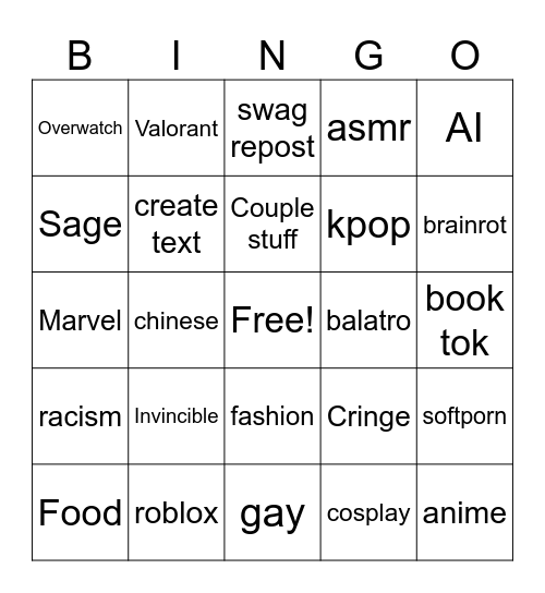 Swag Bingo Card