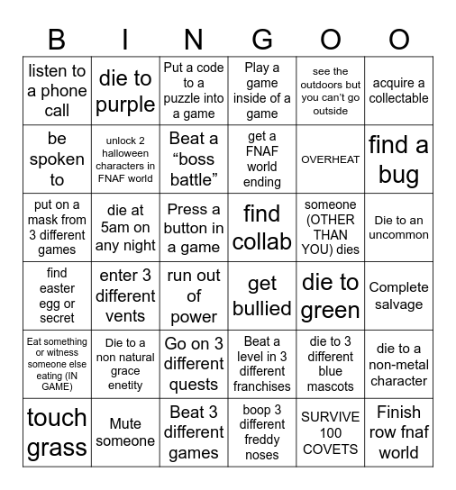 GET CHALLENGED Bingo Card