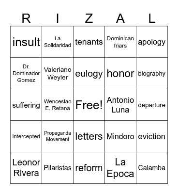 MISFORTUNES IN MADRID Bingo Card