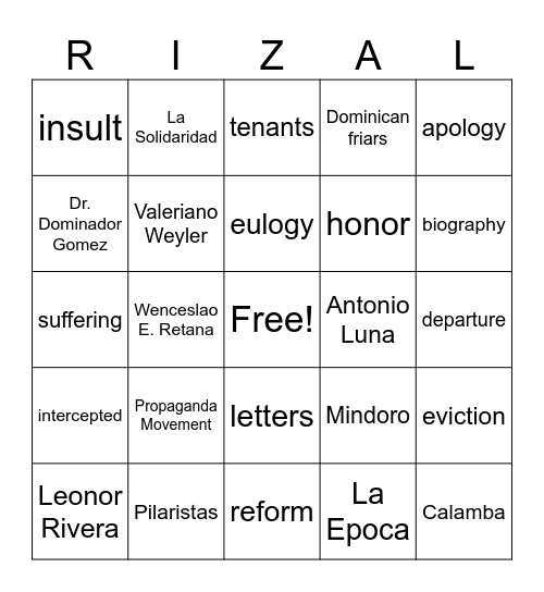 MISFORTUNES IN MADRID Bingo Card