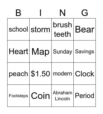 Cognitive Bingo Card