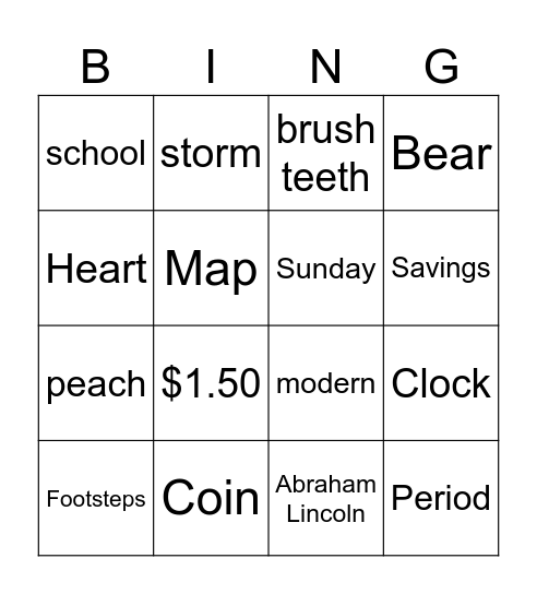 Cognitive Bingo Card