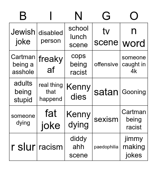 south park bingo Card