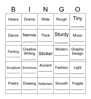 Vocabulary Bingo Card