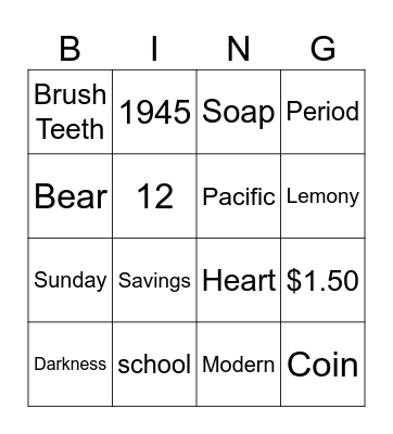 Cognitive Bingo Card
