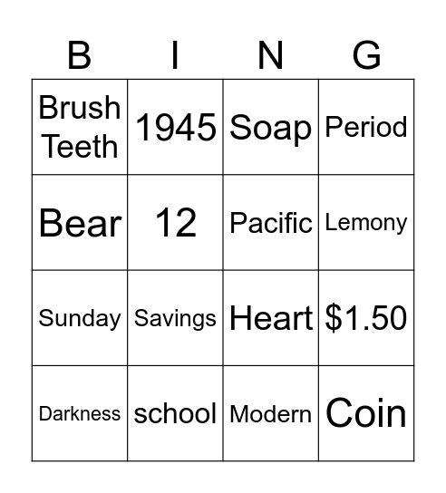 Cognitive Bingo Card