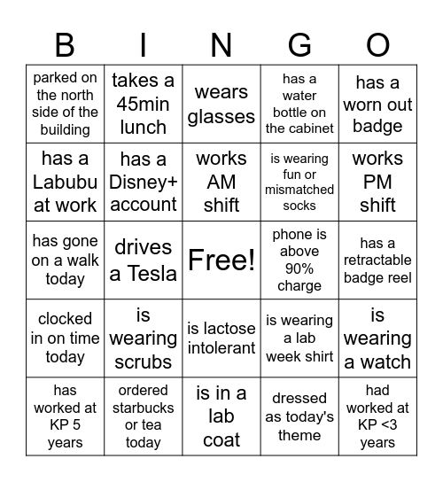 Coworker Bingo Card