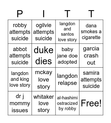 the pitt finale Bingo Card