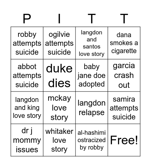 the pitt finale Bingo Card