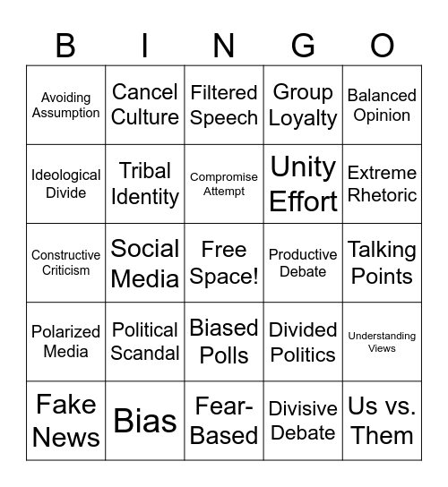 Political Polarization Bingo Card