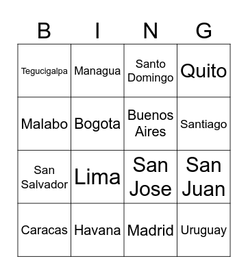 Paises y Capitals Bingo Card