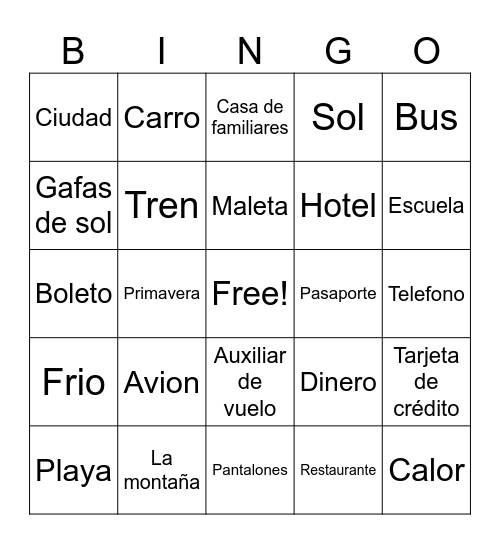 Repaso: Vacaciones Bingo Card