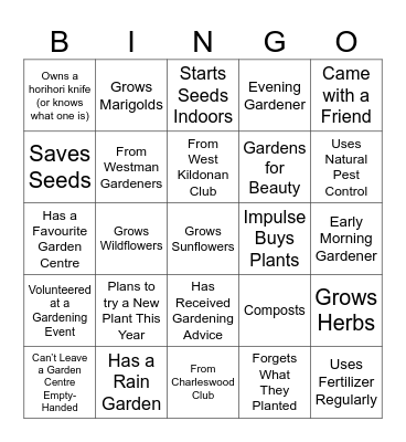 Garden Party Bingo Card