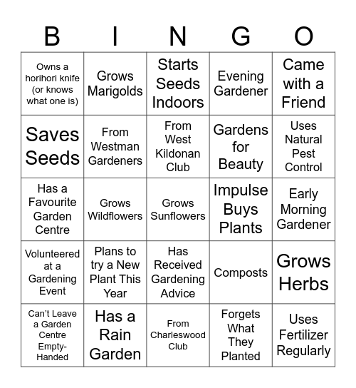 Garden Party Bingo Card