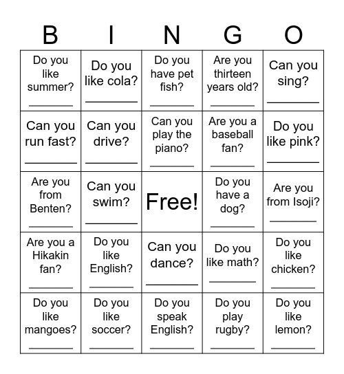 Untitled Bingo Card
