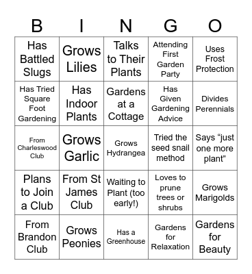 Garden Party Bingo Card