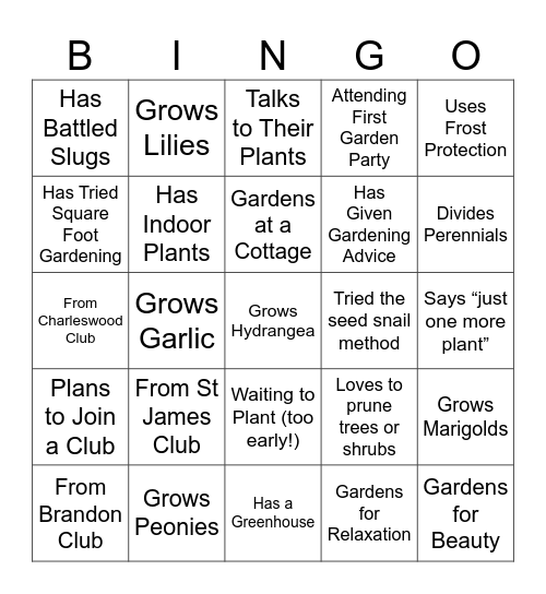 Garden Party Bingo Card