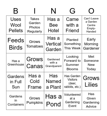 Garden Party Bingo Card
