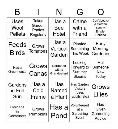 Garden Party Bingo Card