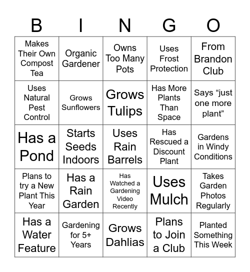 Garden Party Bingo Card