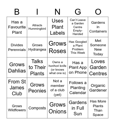 Garden Party Bingo Card