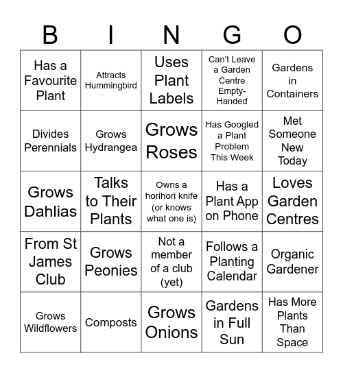 Garden Party Bingo Card