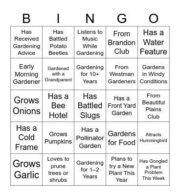 Garden Party Bingo Card
