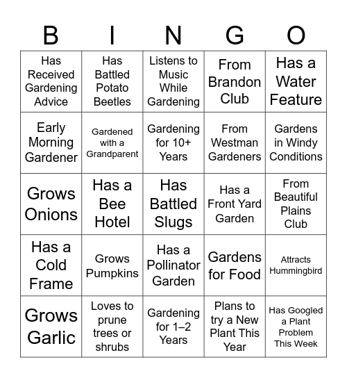 Garden Party Bingo Card
