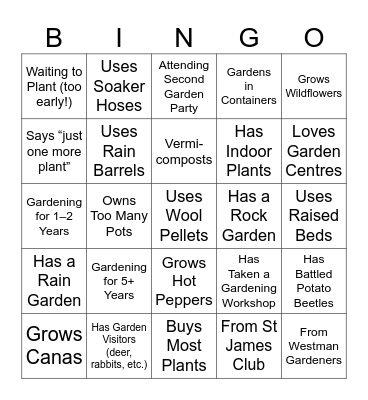 Garden Party Bingo Card