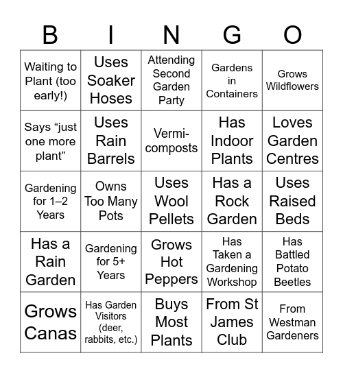 Garden Party Bingo Card