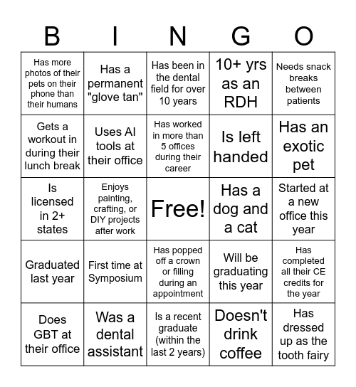 Find the RDH who: Bingo Card