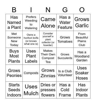 Garden Party Bingo Card