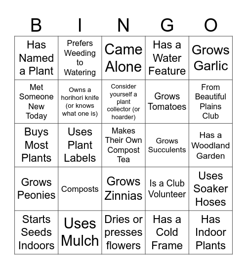 Garden Party Bingo Card