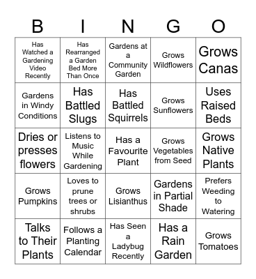 Garden Party Bingo Card