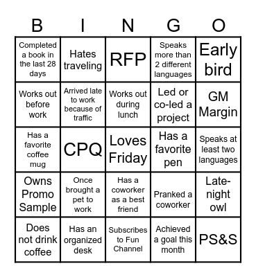 Office Fun Bingo Card